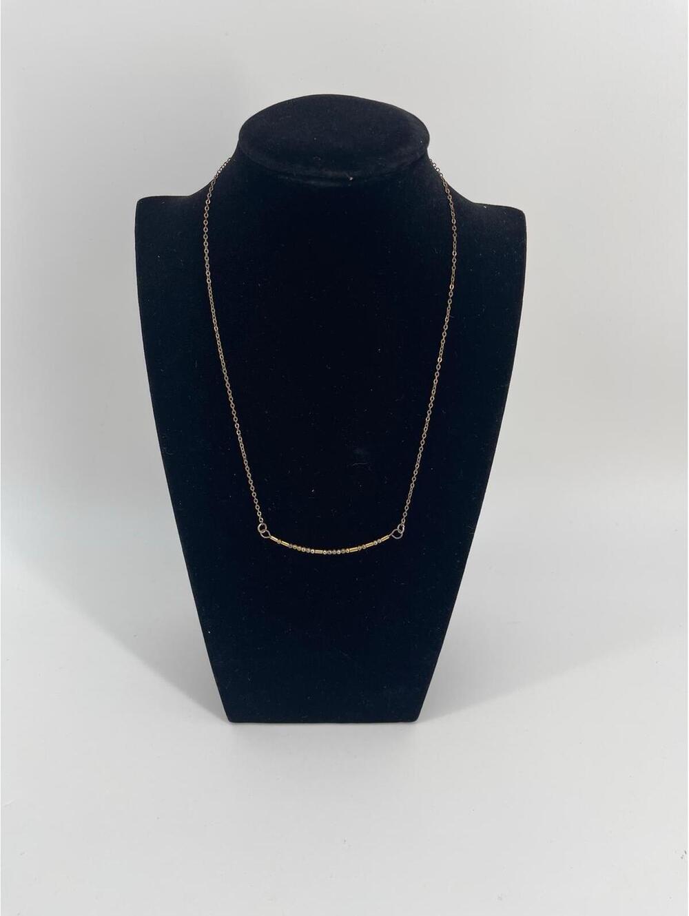 Vintage‎ Gold Tone Necklace Women Dainty Bar Bead Chain Patina Worn Finish